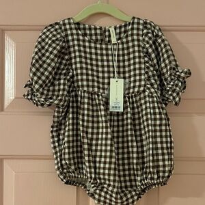 Brown Checkered Baby Romper NWT